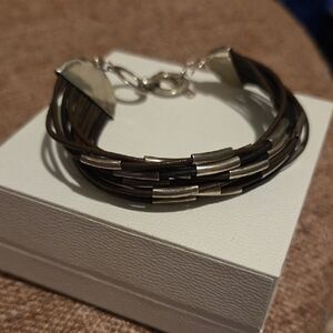 Retired Silpada Brown & Black Multi-Strand Bracelet w Sterling Silver Details